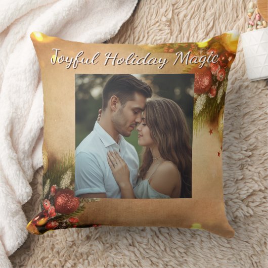 Joyful Holiday Magic Pillow Christmas Throw  クッション (ブランケット)