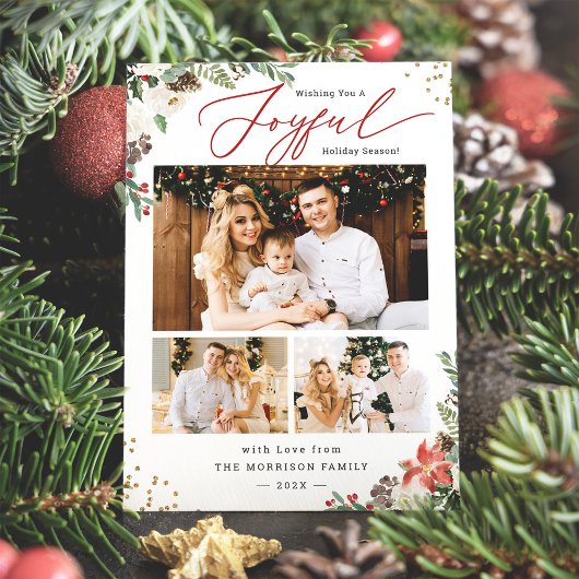 Joyful Holiday Season Winterフローラ3枚フォトカード シーズンカード