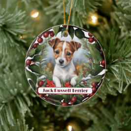 Joyful Jack Russel、パーソナライズ・クリスマス セラミックオーナメント
