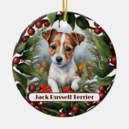 Joyful Jack Russel、パーソナライズ・クリスマス セラミックオーナメント