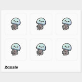 Joyful Jellyfish – Cute Kawaii Illustration スクエアシール (シート)