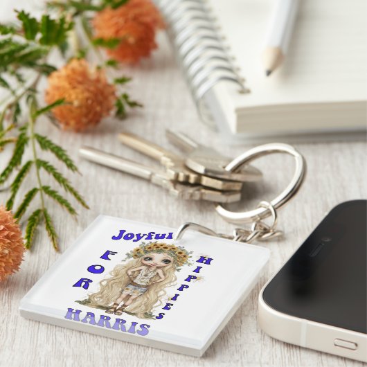 Joyful Kamala Harris President Hippie Boho キーホルダー (正面右)