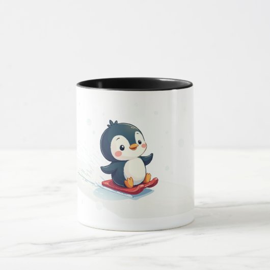 Joyful Kawaii Penguin Sledding Christmas Design マグカップ (中央)