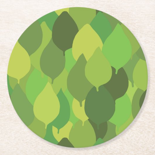 Joyful Lush葉の – シームレスな表面パターン ラウンドペーパーコースター (正面)