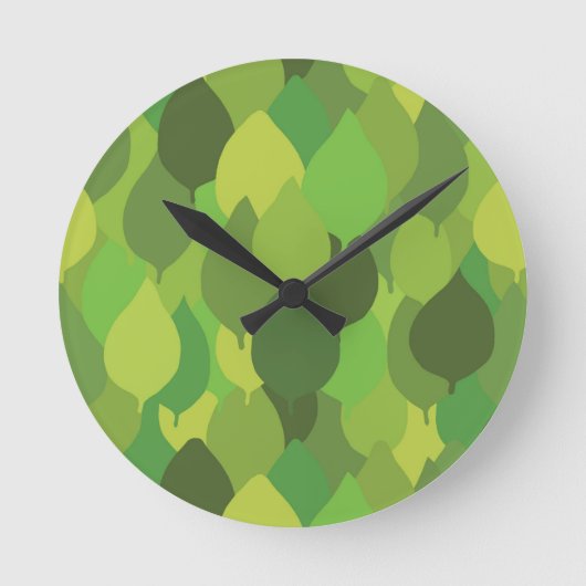 Joyful Lush葉の – シームレスな表面パターン ラウンド壁時計 (正面)