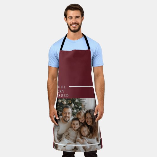 Joyful Merry Blessed Personalized Christmas Photo  エプロン (着用した状態)