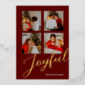 Joyful Minimalist赤モダン金ゴールドスクリプトの写真 箔シーズンカード (正面)