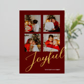 Joyful Minimalist赤モダン金ゴールドスクリプトの写真 箔シーズンカード (立ち正面)