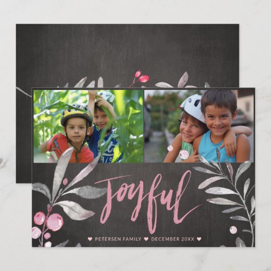 Joyful Mistletoe 2 Photo Collage Chalkboard シーズンカード (正面/裏面)