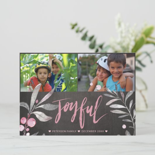 Joyful Mistletoe 2 Photo Collage Chalkboard シーズンカード (スタンド正面)