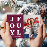 Joyful Modern Burgundy Photo Christmas シーズンカード<br><div class="desc">Personalized Joyful Modern Burgundy Photo Christmas Holiday Card.</div>