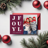 Joyful Modern Burgundy Photo Christmas シーズンカード