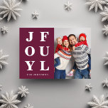 Joyful Modern Burgundy Photo Christmas シーズンカード<br><div class="desc">Personalized Joyful Modern Burgundy Photo Christmas Holiday Card.</div>