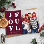 Joyful Modern Burgundy Photo Christmas シーズンカード<br><div class="desc">Personalized Joyful Modern Burgundy Photo Christmas Holiday Card.</div>