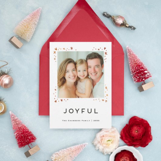 Joyful Modern Hearts and Snowflakes Holiday Design シーズンカード
