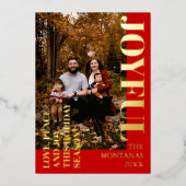 Joyful Modern Holiday Family Photo | Rich Red 箔シーズンカード (正面)