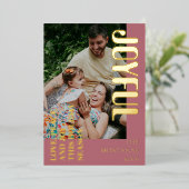 Joyful Modern Holiday Family Photo Rose Gold 箔シーズンカード (立ち正面)