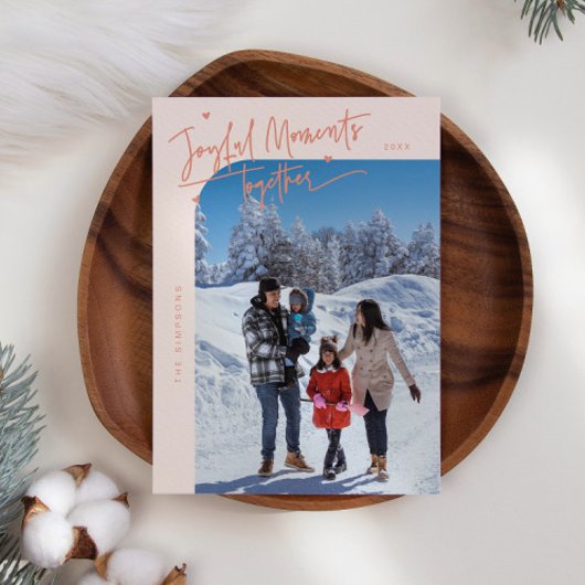 Joyful Moments Together Peach Christmas Photo シーズンカード