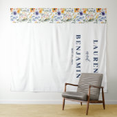 Joyful Navy Floral Wedding Banner タペストリー (インサイチュ(横))
