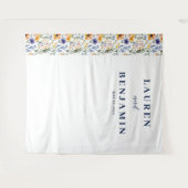Joyful Navy Floral Wedding Banner タペストリー (正面(横))