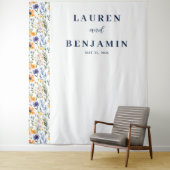 Joyful Navy Floral Wedding Banner タペストリー (インサイチュ)