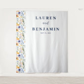 Joyful Navy Floral Wedding Banner タペストリー (正面)