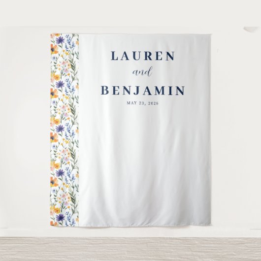 Joyful Navy Floral Wedding Banner タペストリー (正面)