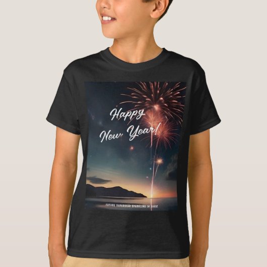 Joyful New Year Fireworks ScriptタイポグラフィKids Tシャツ (正面)