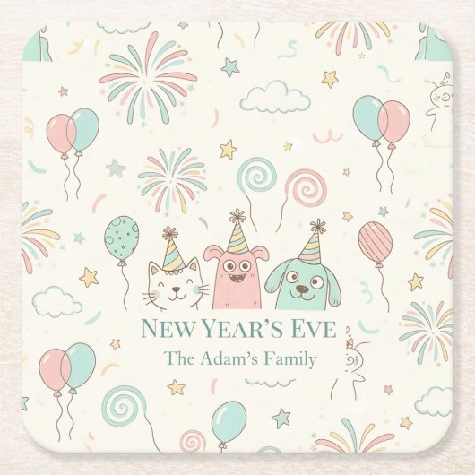 Joyful New Year’s Eve Party 2026 スクエアペーパーコースター (正面)