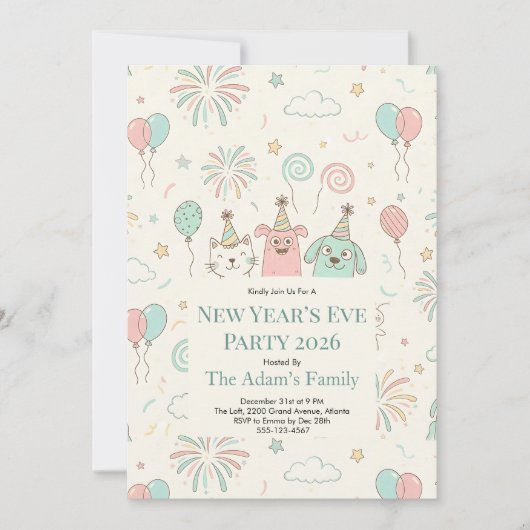 Joyful New Year’s Eve Party 2026 Invitation (正面)