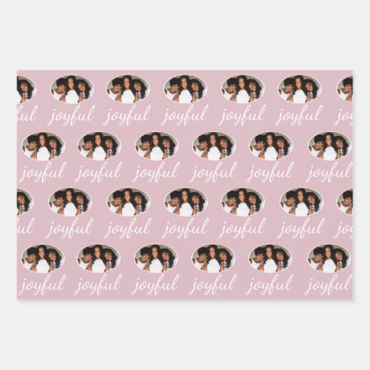 Joyful Pastelピンクのスクリプトクリスマスホリデーフォト ラッピングペーパーシート (正面3)