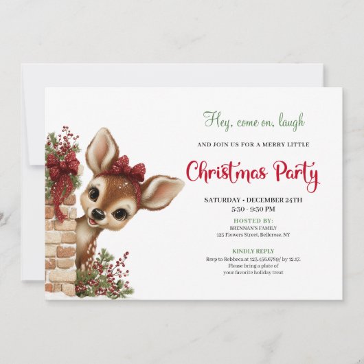 Joyful peeking reindeer instant download invite 招待状 (正面)