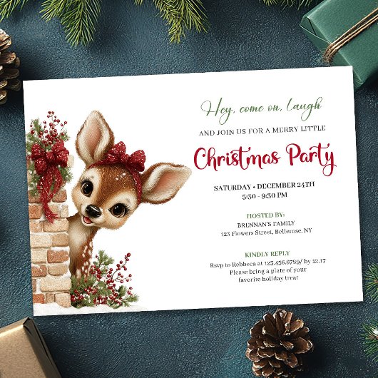 Joyful peeking reindeer instant download invite 招待状