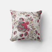 Joyful Peonies - Beige & Viva Magenta on White クッション (正面)