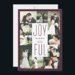 Joyful Photo Collage新婚ホリデーカード シーズンカード<br><div class="desc">この写真数々のの新しいホリデーカードは、たった今結婚しましたカップルの祝初めてのクリスマスに最適だ！10枚の写真を収める結婚部屋と、中央にJoyfulと赤と白いう言葉が付いたスノーフレークのバックアーが特徴。あなたの写真のコラージュ結婚でパーソナライズし、あなたの名前と日付を追加結婚しなさい。写真カスタマイズに合う色！</div>