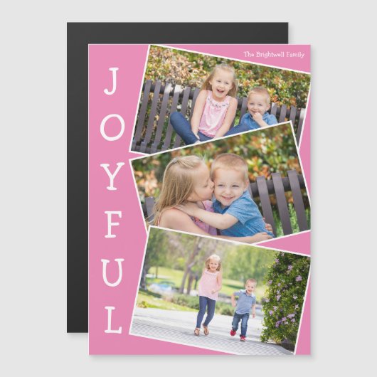 Joyful Pink Kids Photo Cute Christmas Magnet Card (正面/裏面)