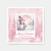 Joyful Pink Snowman Winter Forest Christmas Napkin スタンダードカクテルナプキン (正面)