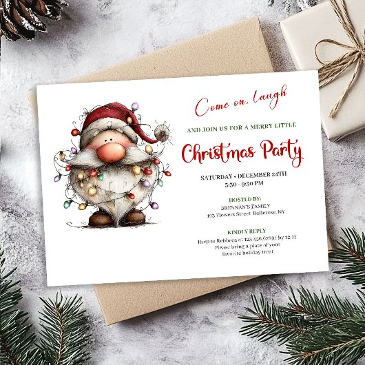 Joyful Quirky Santa Red Green Digital Party Invite 招待状