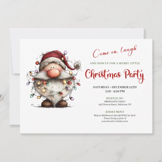 Joyful Quirky Santa Red Green Digital Party Invite 招待状 (正面)