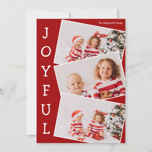 Joyful Red 3家族フォトコラージョスモダンクリスマス シーズンカード (正面)
