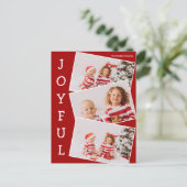 Joyful Red 3家族フォトコラージョスモダンクリスマス シーズンポストカード (スタンド正面)