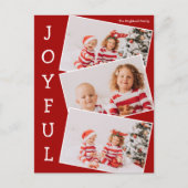 Joyful Red 3家族フォトコラージョスモダンクリスマス シーズンポストカード (正面)