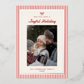 Joyful Red Bow One Family Photo 箔シーズンカード (正面)