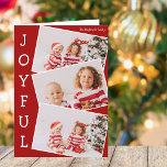 Joyful Red Family Photo Collage クラシックChristmas シーズンカード<br><div class="desc">赤モダンのクリスマス写真コラージカードと3人の子供の写真が白と縁どのおもしろいの重ね合わせスナップショットのパターンとの単語の横にJoyful 書の上下。この可愛い家族お気に入りののホリデーカードのためにあなたの3つの写真を見つける。</div>