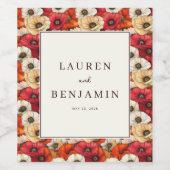 Joyful Red Floral Wedding Invitation ワインラベル (シングルラベル)