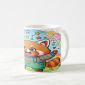 Joyful Red Panda Music & Rainbow Mug - Cute Animal コーヒーマグカップ (正面右)