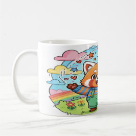 Joyful Red Panda Music & Rainbow Mug - Cute Animal コーヒーマグカップ