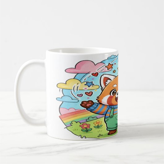 Joyful Red Panda Music & Rainbow Mug - Cute Animal コーヒーマグカップ (左)