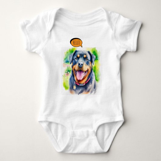 Joyful Rottweiler Pet  in Watercolor ベビーボディスーツ (正面)