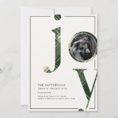 Joyful Rustic Green Gingham Family Photo Christmas シーズンカード (正面)